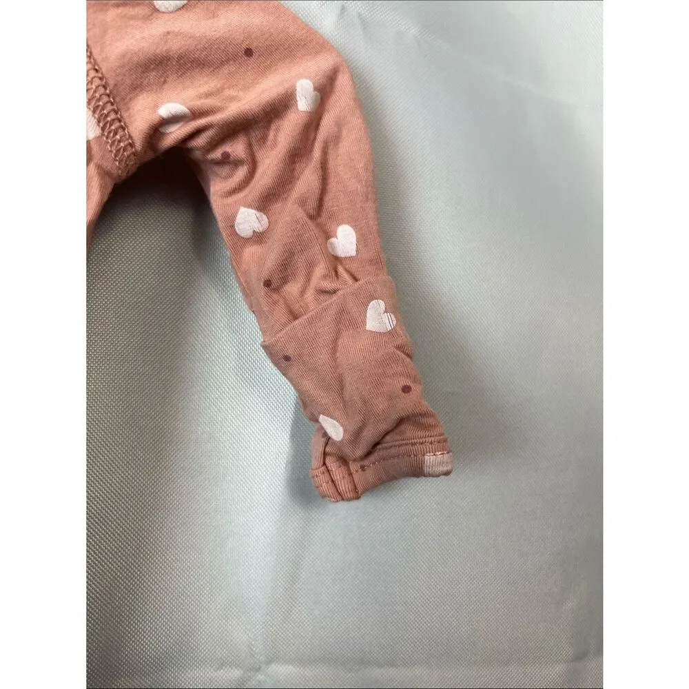 Quincy Mae pink hearts bamboo footie size Newborn